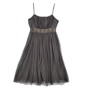 Esley Black Formal Mini Dress Spaghetti Strappy Beaded Pleated Women Size S Glam